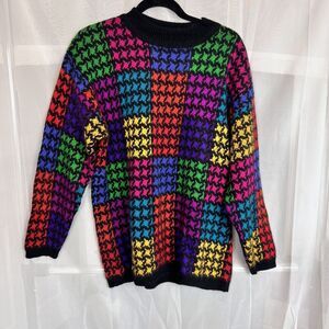 Rafaella vintage 80s Angora Lambswool blend rainbow houndstooth sweater sz Lg